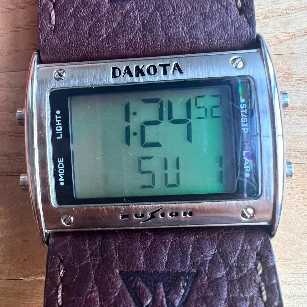 Dakota moon glow mens digital leather strap watch NEW BATTERY